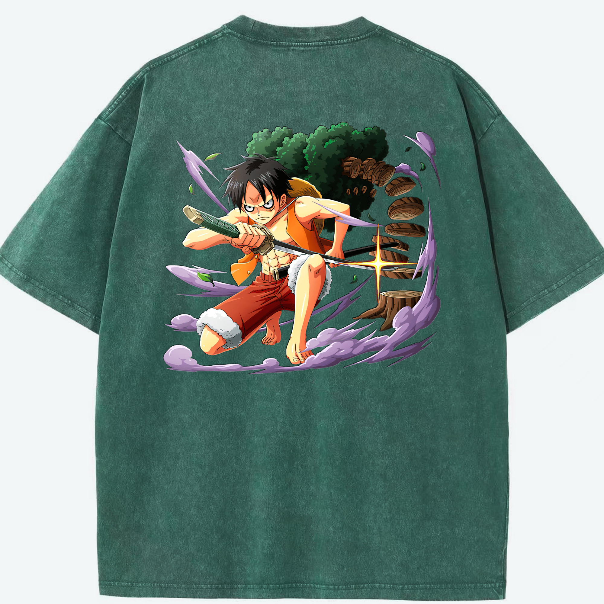 ワンピース モンキー・D・ルフィ ONE PIECE Monkey D. Luffy 綿100% ヴィンテージ風 半袖Tシャツ（背面プリント）